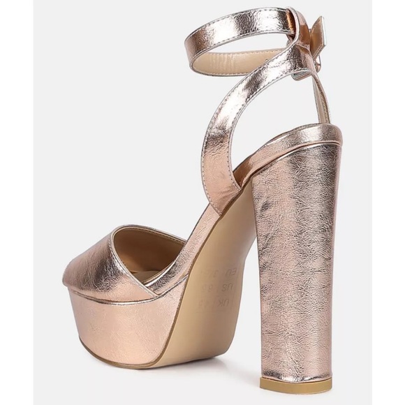 London Rag Rager Rose Gold Peep-Toe High Platform Block Sandals Size 9 - Picture 2 of 12
